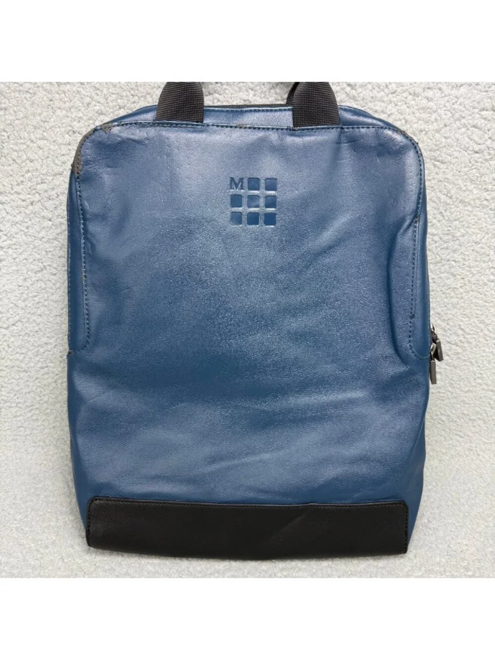 Moleskine Backpack Navy Blue Vertical Device Bag Faux Leather Laptop Mens Womens